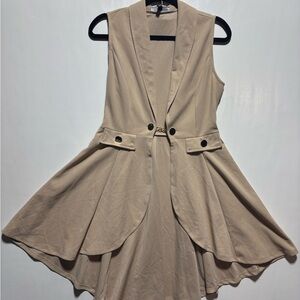 Elegant Sleeveless High-Low Dress in Tan